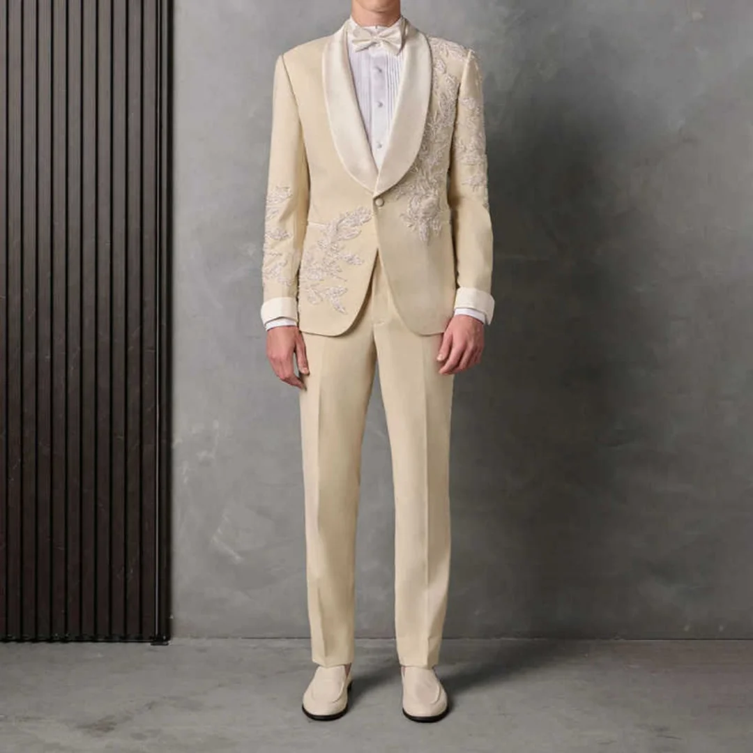 Jas Pria Mewah Berhias Manik-Manik, Model Single Breasted dengan Kerah Shawl, Blazer Payet, Potongan Klasik untuk Pesta Prom, Tuxedo Pria yang Dapat Disesuaikan