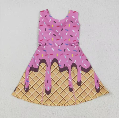 مجموعة ملابس رياضية للفتيات بطبعات آيس كريم بدون أكمام، ملابس رياضية من نسيج النايلون اللدنة القابلة للتمدد للصالة الرياضية للأطفال #3