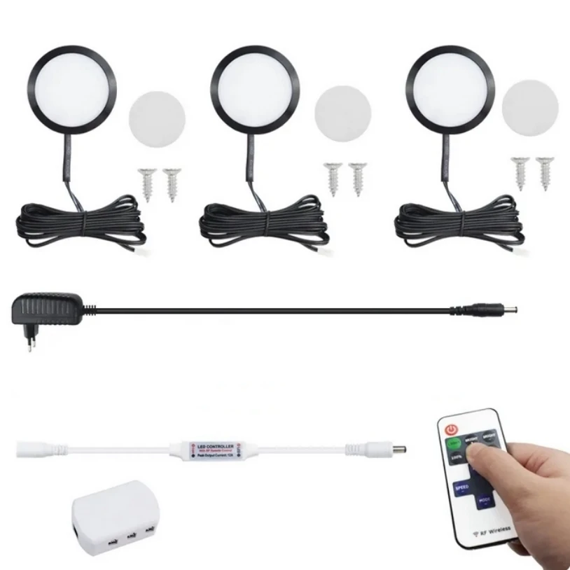 2W Led Under Cabinet Light Kits Dimmable with RF Remote Controller for Counter Wardrobe Bookshelf Kitchen Lighting Fixture