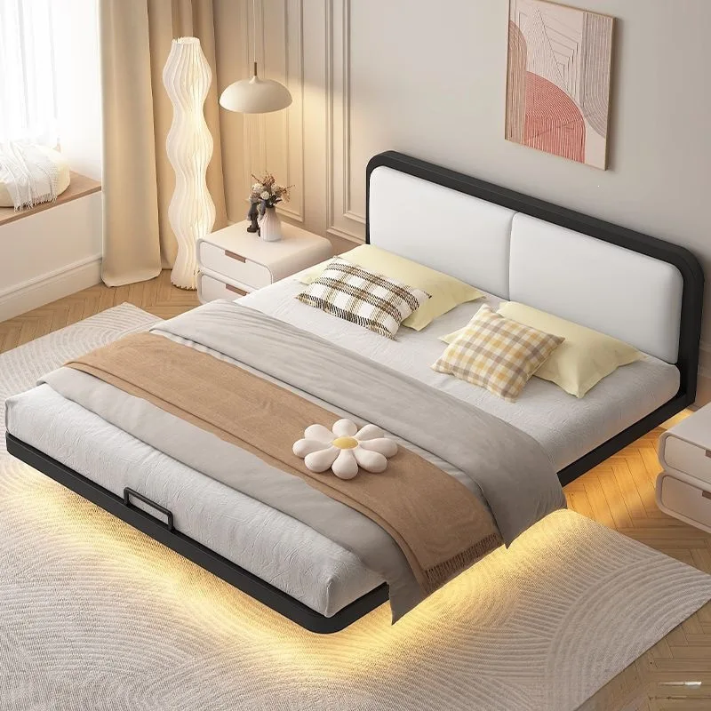 Trendy Minimalist Iron Bed Frame with Floating Design Thickened Steel Structure for Double Room Hotel Or Apartment Use