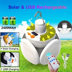 Portable Outdoor Solar Folding Light USB Rechargeable Remote Control  LED Bulb Football Bulbs with Hanging Hook Emergency Lamps