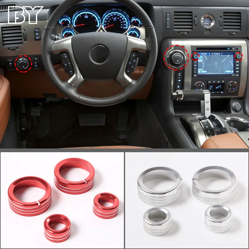 

Aluminum Alloy Silver/Red Car Air Conditioner Switch Knob Ring Cover Fits For Hummer H2 2008-2009 Car Interior Accesories Parts