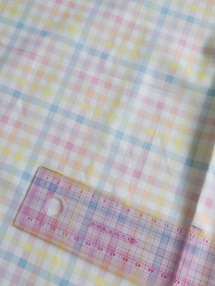 Plaid Colorful Fabric Cotton Digital Printing,Sewing Handmade DIY Baby Clothes Dresses by Half Meter