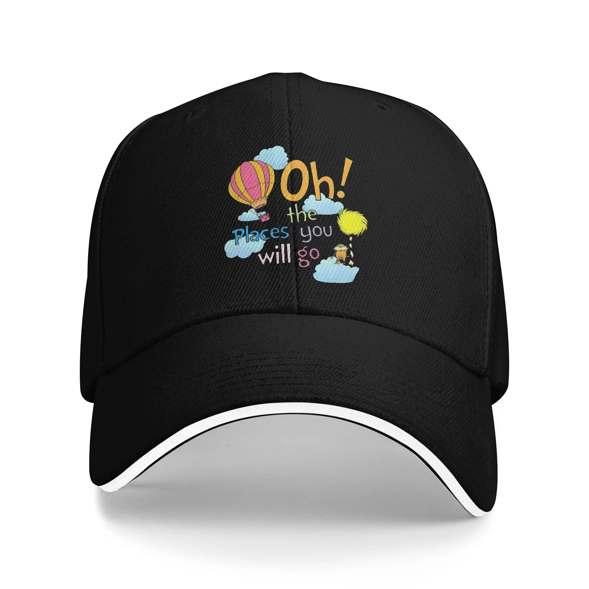 Gorras de béisbol negras con estampado de Dr. Seuss 'Oh The Places You Will Go', gorras tácticas de hip hop para hombre, gorras deportivas tipo 'dad hat' para mujer