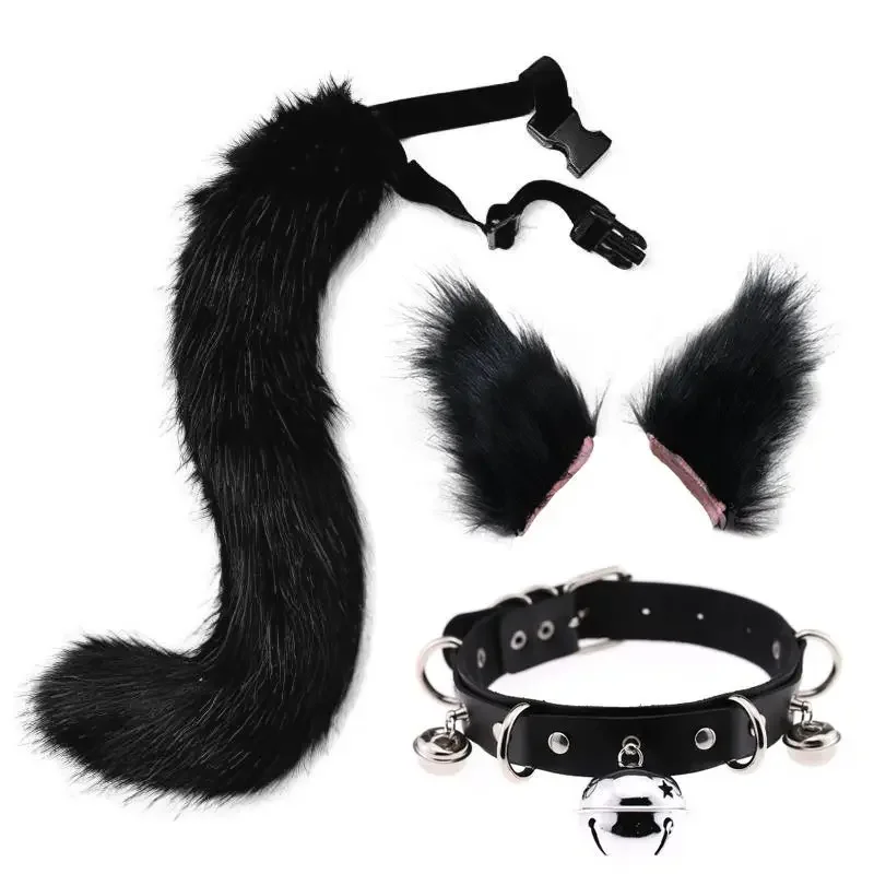 Coalfell Beast Ear Beast Tail Set Halloween Party Fox Tail Ear Cosplay Personalized Collar Bell Accessories