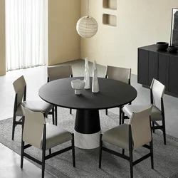 Ash wood retro black solid wood round dining table Italian minimalist dining table