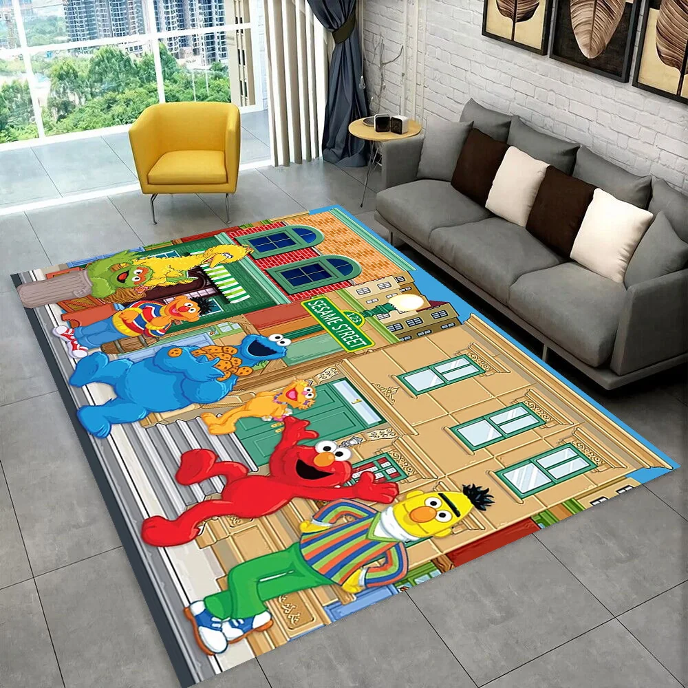 S-Sesame Street TV Cute Cartoon Carpet Rug for Bedroom Living Room Sofa Home Doormat Home Decor,Area Rug Non-slip Floor Mat Gift