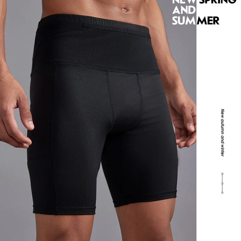 Herren-Kompressions-Marathon-Laufshorts mit Hüfttasche, schnell trocknend, für Training, Fitness, Sport, enge Shorts – Detail 6