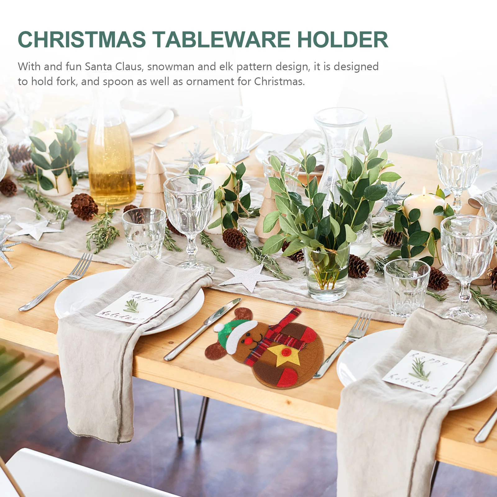

6Pcs Tableware Holder Set Christmas Cutlery Bags for Forks Spoons with Merry Holiday Patterns Kitchen Dining Decoration