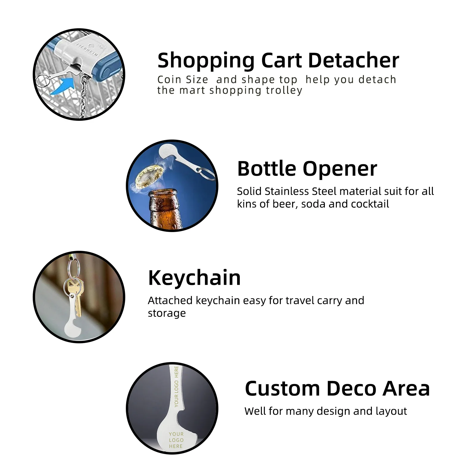 Customize Shopping Cart Detacher Stainless Steel Key Chain Bottle Opener Cheap Personalized Mart Trolley Coin Promotion Gift Lot