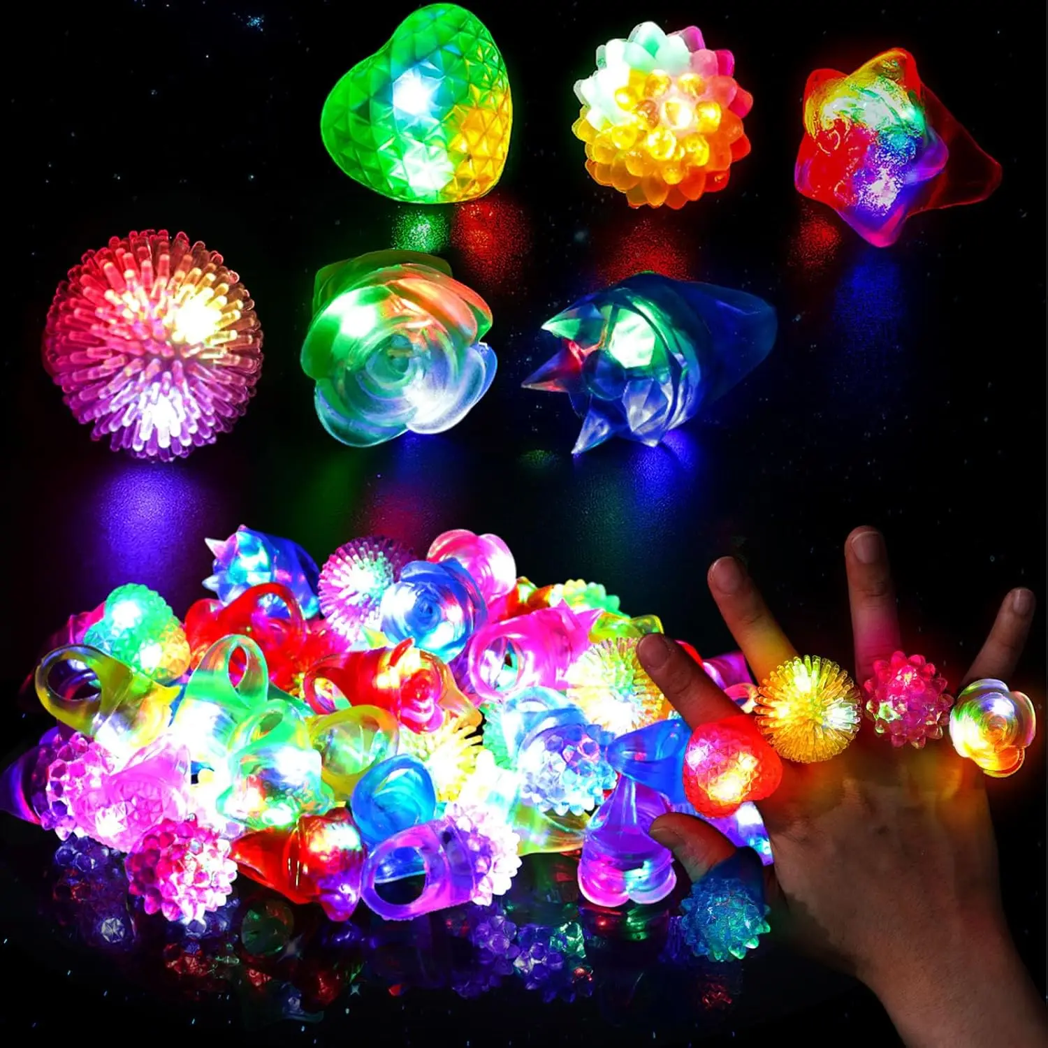 10Pcs LED Light Up Jelly Rings Flashing Glow in The Dark Finger Rings for Kids Adults Party Favors Birthdays Concerts Carnival