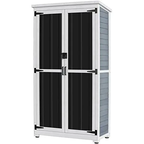 Outdoor Storage Cabinet, Wood & Metal Garden Shed, Tall Tool Organizer | 66