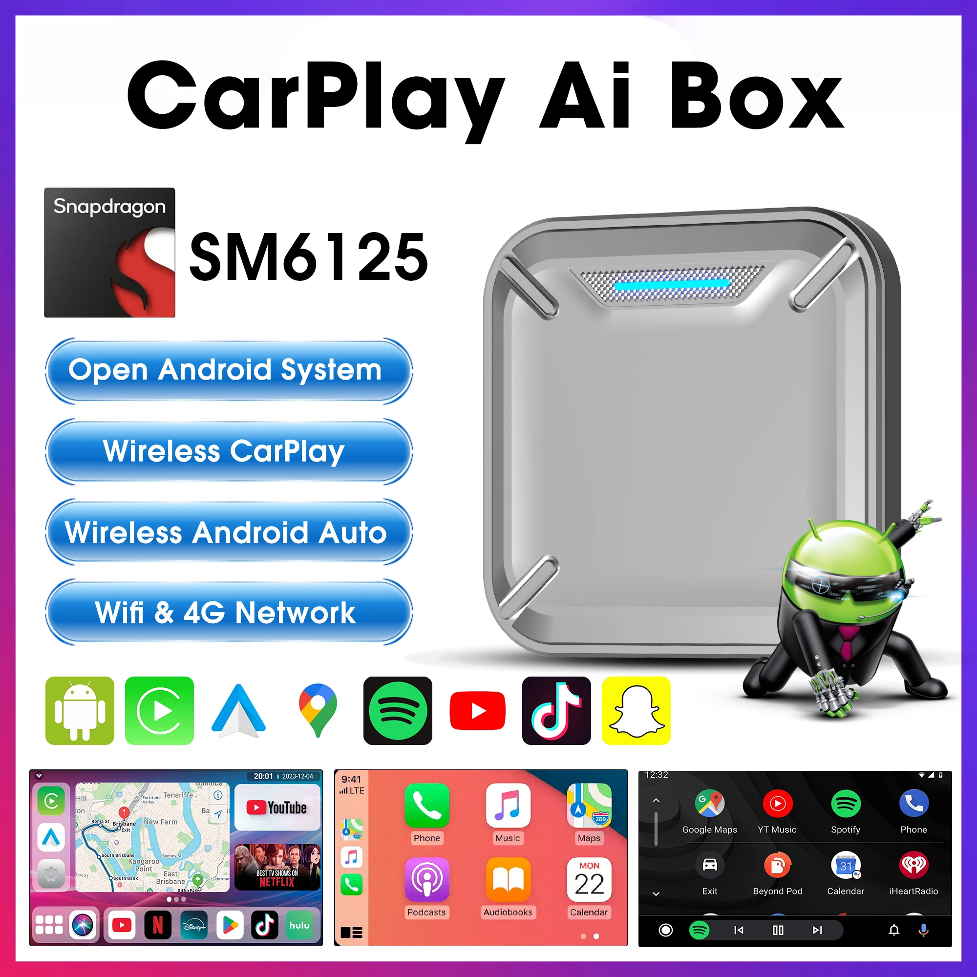 

YolanAuto Wireless CarPlay Ai Box QCM6125 8GB+128GB Android Auto Smart Multimedia Video Box Supports Netflix&Youtube&GooglePlay