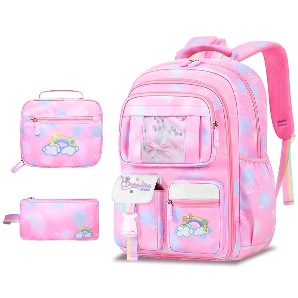 

3PCS SET Kids Backpacks for Girls, Bookbag for Girls Backpack with Lunch Box Pencil Pouch Set Back to School Supplies for Kid