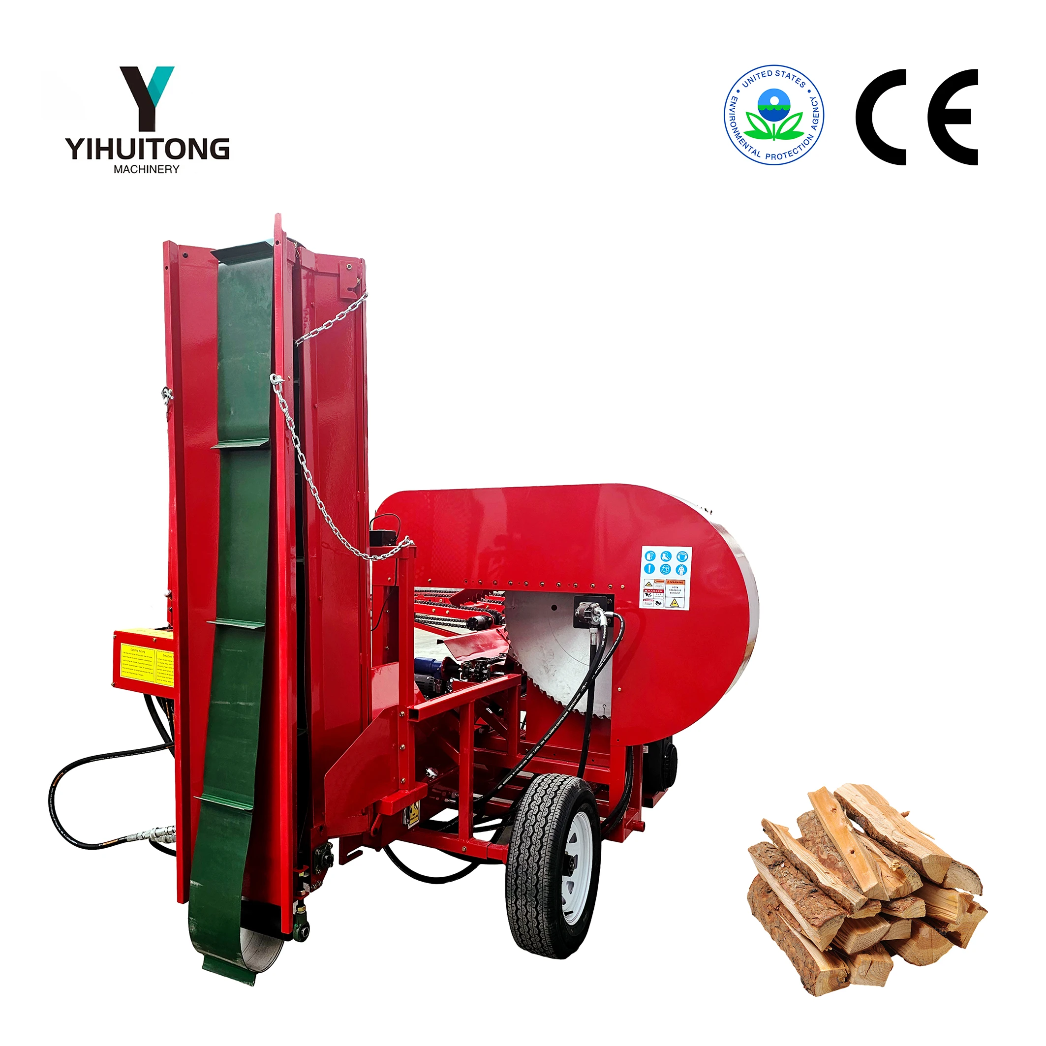 Easy Maintenance 50 ton Mobile Firewood Processor Circular Blade Saw Log Splitter with Chain Table
