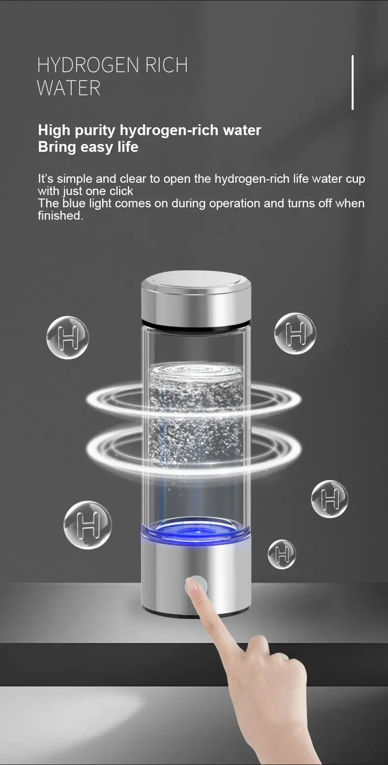 420 مل SPE/PEM زجاجة مؤين لمولد مياه الهيدروجين من الزجاج القلوي الصحي