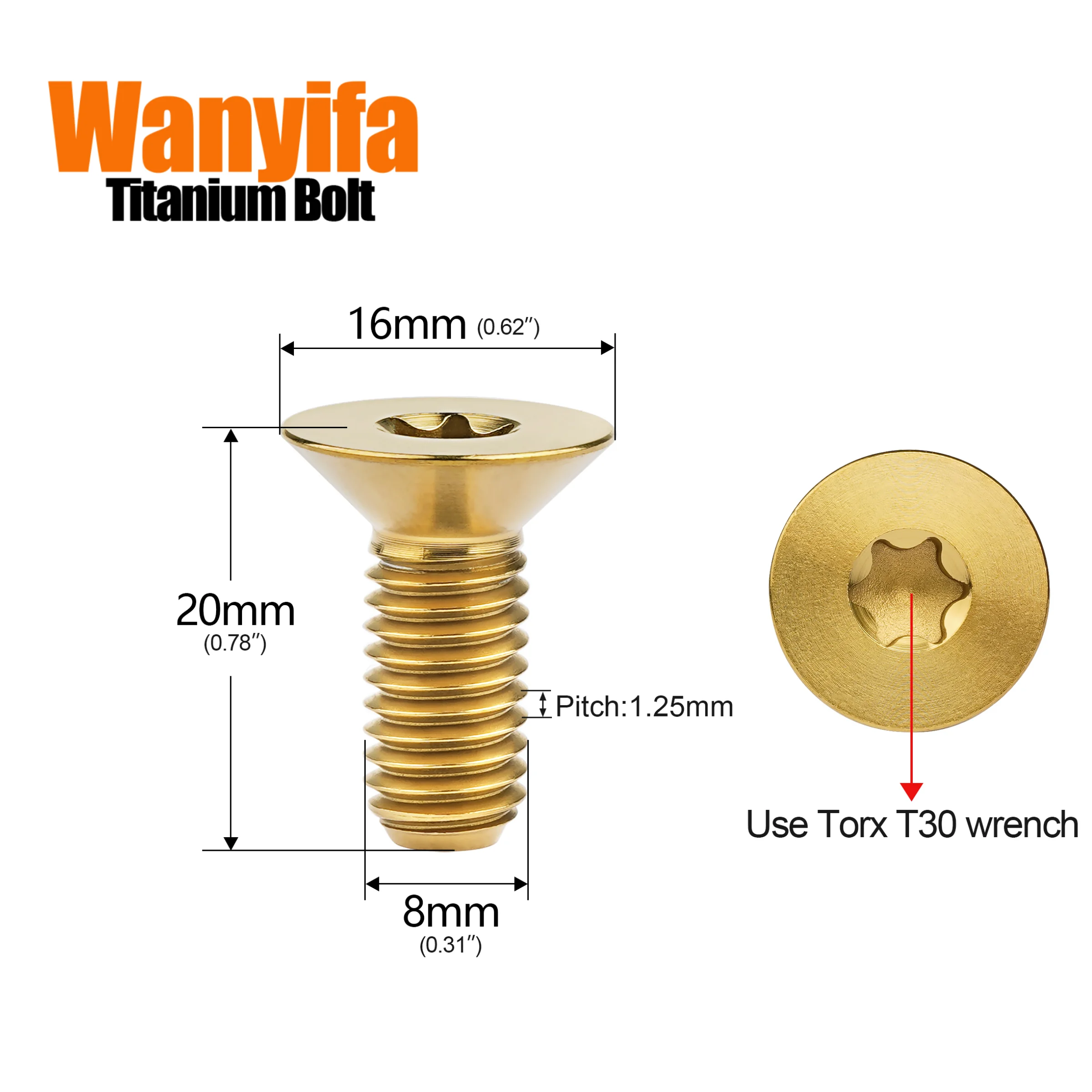 Wanyifa 6PCS Titanium Alloy Countersunk Internal Plum Blossom Screw M8x20mm Color Countersunk Screw Suitable For Bicycles