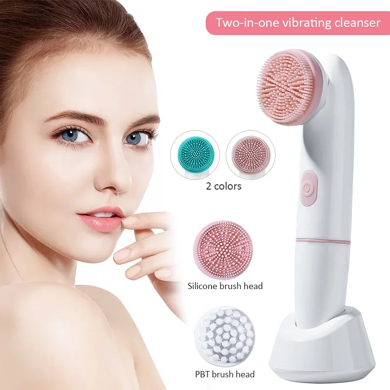 2024 Multi-functional electric Ultrasonic Facial cleaning Brush 2 in 1 professional silicone cleansing brush