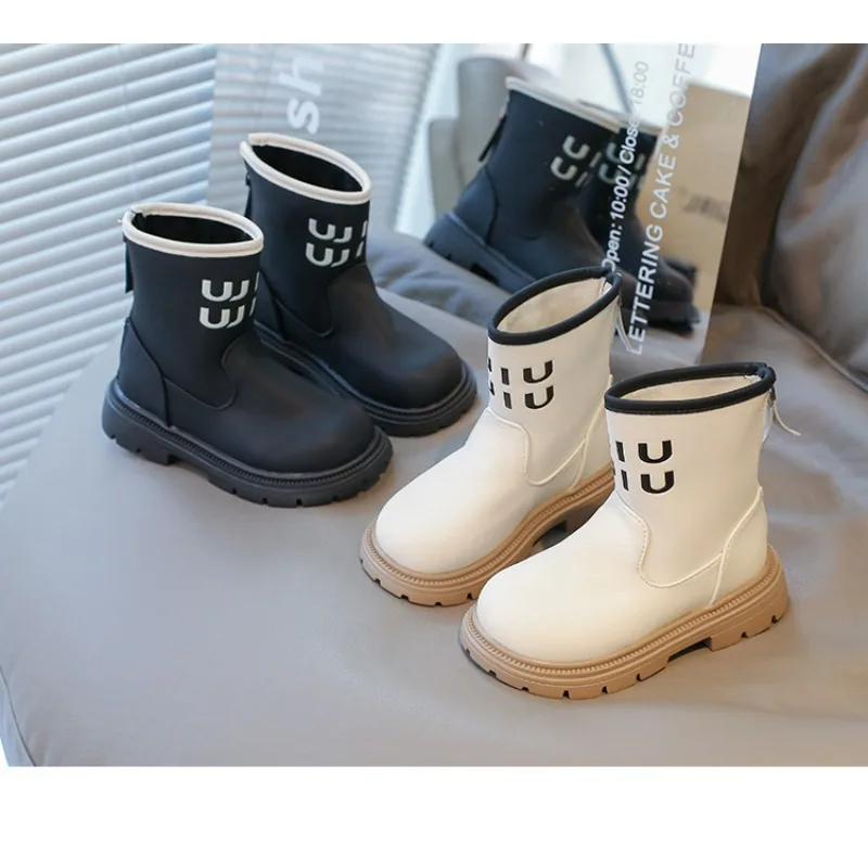 

Children's Thickened Short Boots Little Girl Fashion Fleece Warm Short Boots 2024 Autumn and Winter Children's Leather Boots