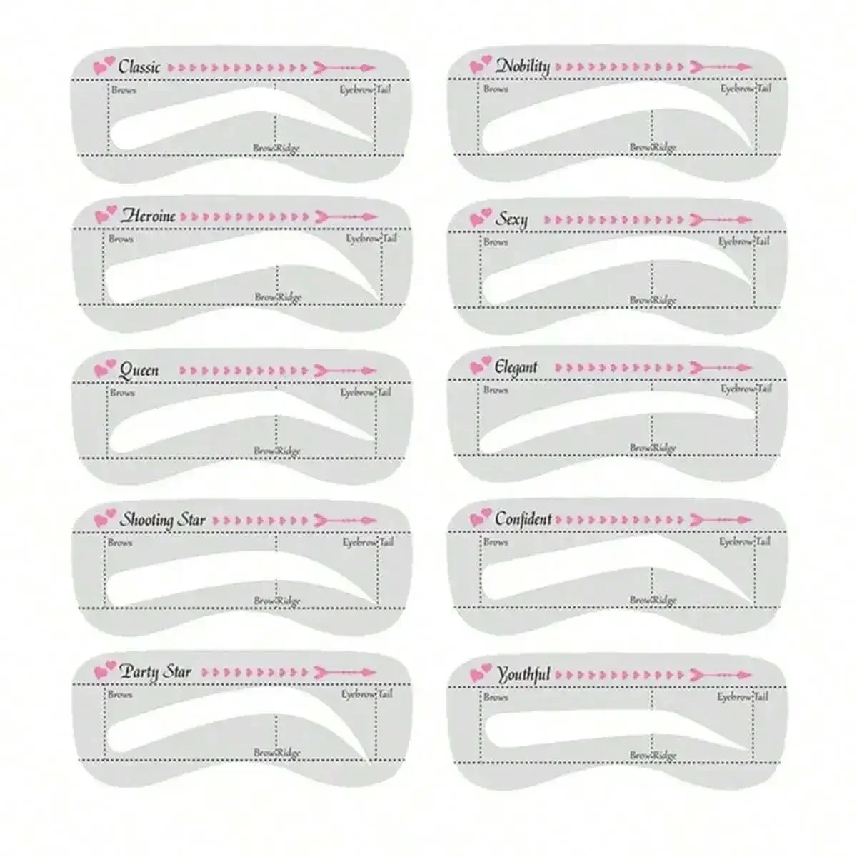 

10pcs Reusable Eyebrow Stencil Set, Eyebrow Shaping Tool, Drawing Guide Card, Makeup Template, Eyebrow Grooming Kit