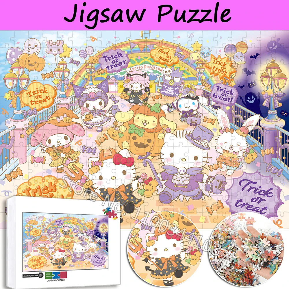 Halloween Sanrio Puroland Puzzle Hello Kitty Kuromi Cinnamoroll Mymelody Puzzles Holiday Gifts Handmade Toys for Children Adults