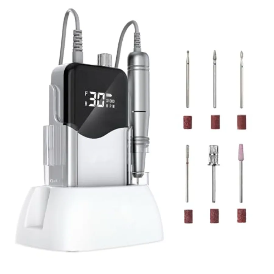 

Портативная перезаряжаемая электрическая дрель для ногтей 35000 об/мин с LED-дисплеем для маникюра, педикюра, салона, дома, DIY, белая