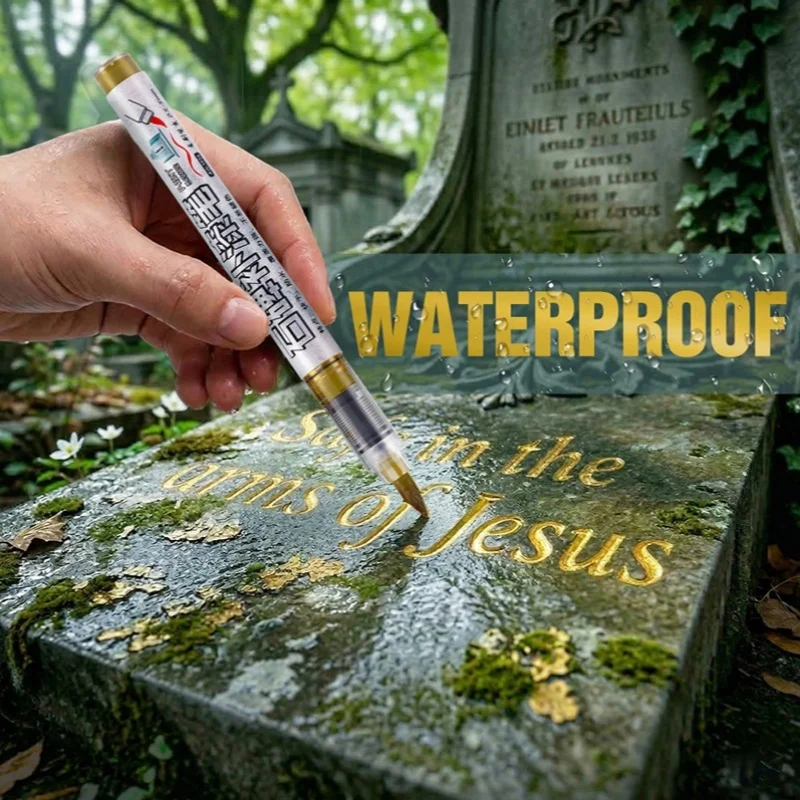Grabmarkierungsstift für Grabsteine mit Granitoberfläche, goldene Tinte, schnell trocknend, lichtbeständig, für die Buchstabenrestaurierung auf Friedhöfen – Detail 6