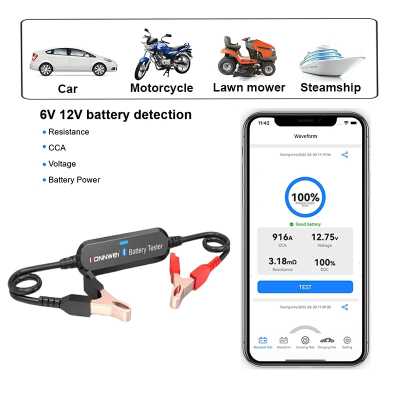 

Анализатор аккумулятора ELM327 Bluetooth 5,0 Автомобильный мотоциклетный аккумуляторный тестер 6 В 12 В Монитор аккумулятора 2000 CCA Инструменты для тестирования зарядки