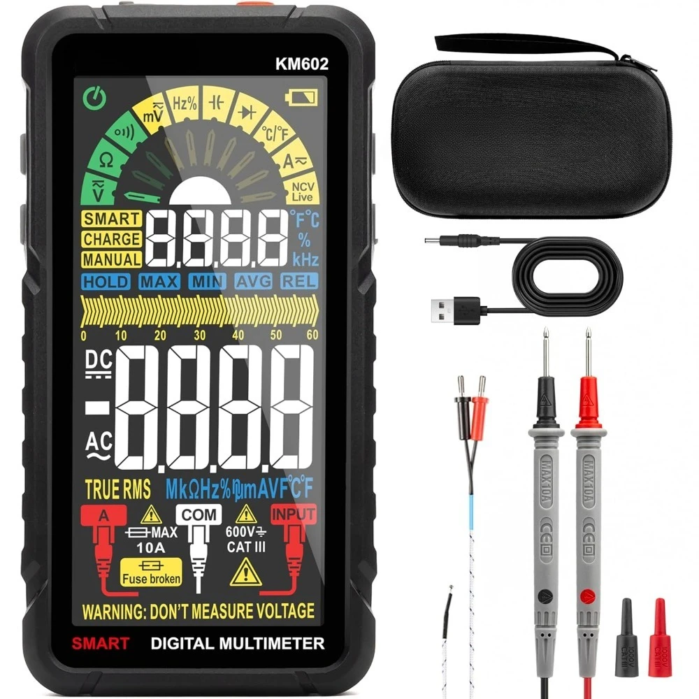 

Smart Multimeter Rechargeable Electrical Tester Auto Ranging Digital Voltmeter Measures Voltage Current Resistance Continuity