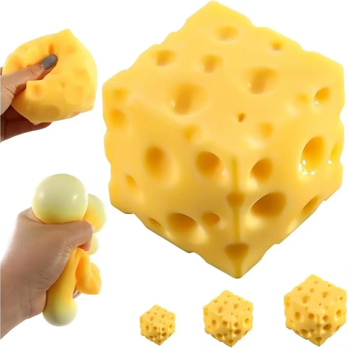 Cheese Stress Ball Squishy Toy Soft Squeeze Rebounding Sensory Toy ADHD Toy Office Desk Stress Relief Food Theme Bulk Wholesale