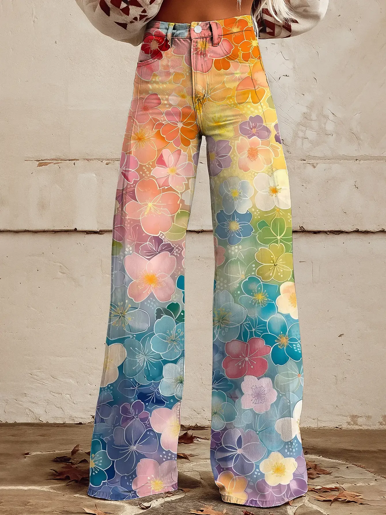 2026년 다양한 컬러풀한 웨스턴 프린트가 돋보이는 캐주얼 청바지, 루즈한 와이드 레그 디자인, 게임 세계의 바지