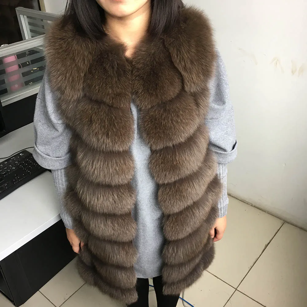 

2023 Hot Sale New Long Natural Fox Fur Vest Fashion Sleeveless Fur Jacket Coat Warm Female Slim Park Jacket