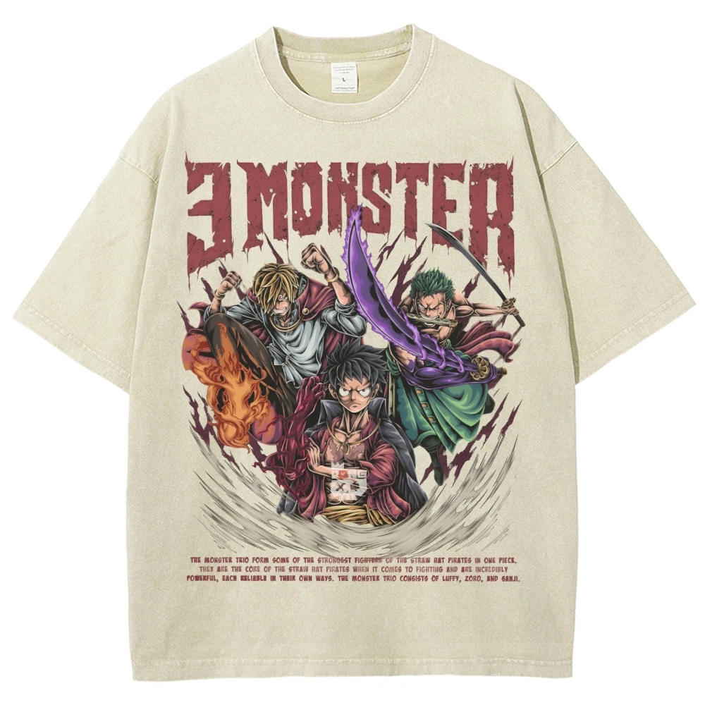 الصيف قطعة واحدة لوفي زورو سانجي أنيمي القطن غسلها تي شيرت الرجال الشارع الشهير رداء علوي غير رسمي فضفاض صالح خمر المتضخم الجرافيك المحملة