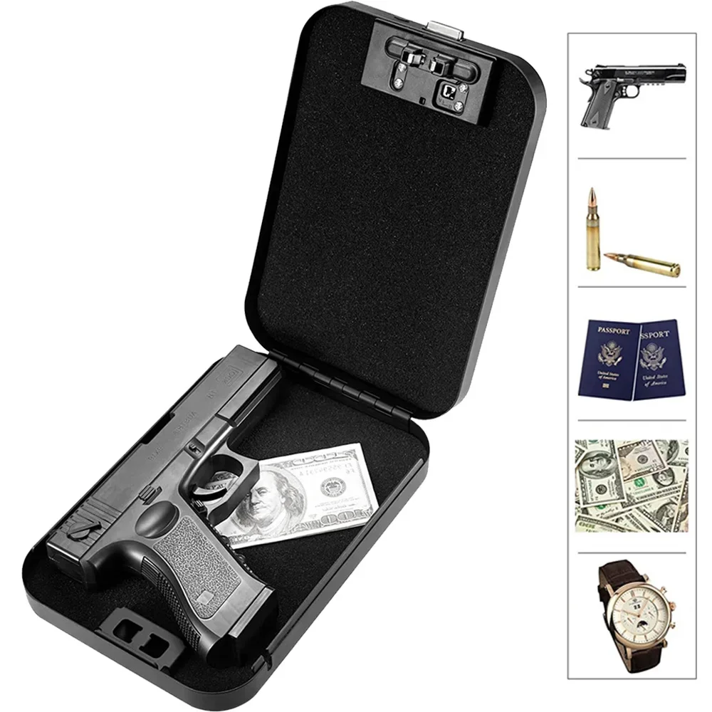 Portable Steel Pistols Gun Safe with Biometric Fingerprint Password Lock for Car Travel Mini Hidden Quick Access Handgun Safer