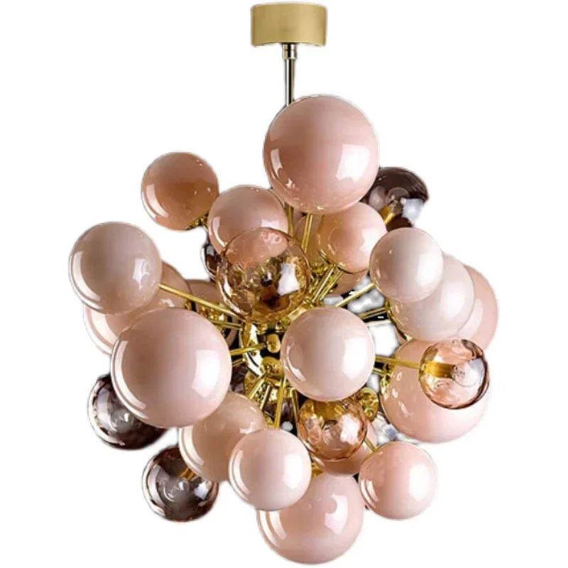 Art Deco Pink Bubbles Glass Chandeliers Light Lobby Modern Designer Hanging Light for Ceiling Trendy Home Pendant Led Lamp