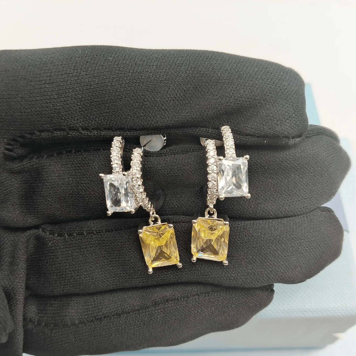 Gilded Square Earrings luxury Studs with Yellow Zircon Rose Story Dangle Earrings