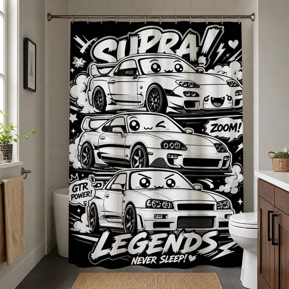 Waterproof Shower Curtain Liner JDM Car Theme Bathroom Decor Supra GTR Sports Car Graffiti Anime Style Legends Bath Curtain Wate