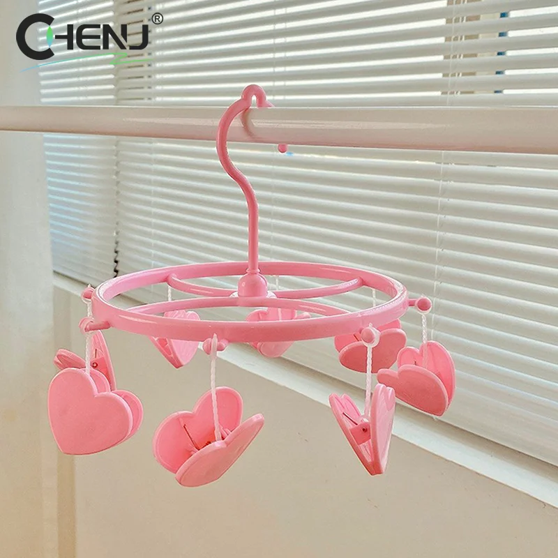 Cute Lovely Strawberry Clothes Dryer Hanger Windproof Socks Underwear Drying Rack Household Heart Storage Laundry Rack Home