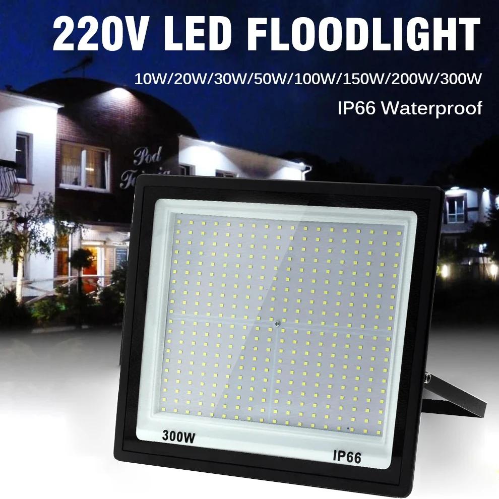 luzes de inundacao de vidro temperado ao ar livre ip66 impermeavel led projetor parede luz 200w 100w 220v 2024 300w 01