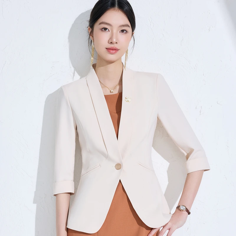 NAVIU printemps été 2025 coupe ajustée Blazer formel demi manches simple bouton bureau travail manteau pour dames mode tempérament veste