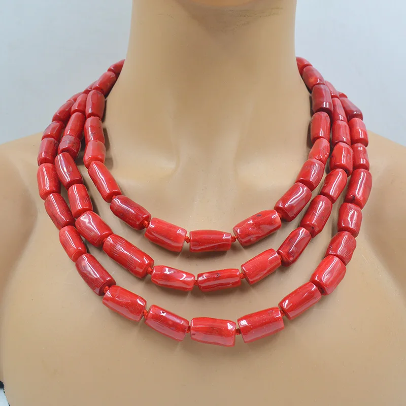 12-15MM natural red coral necklace earrings bracelet suit. Charming Nigeria Bride Classic Jewelry 19-22