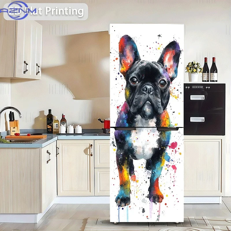 A Vibrant  Print Sticker of a French Bulldog, Perfect for Wall And Refrigerator Decoration, Suitable for Modern Kitchens And H