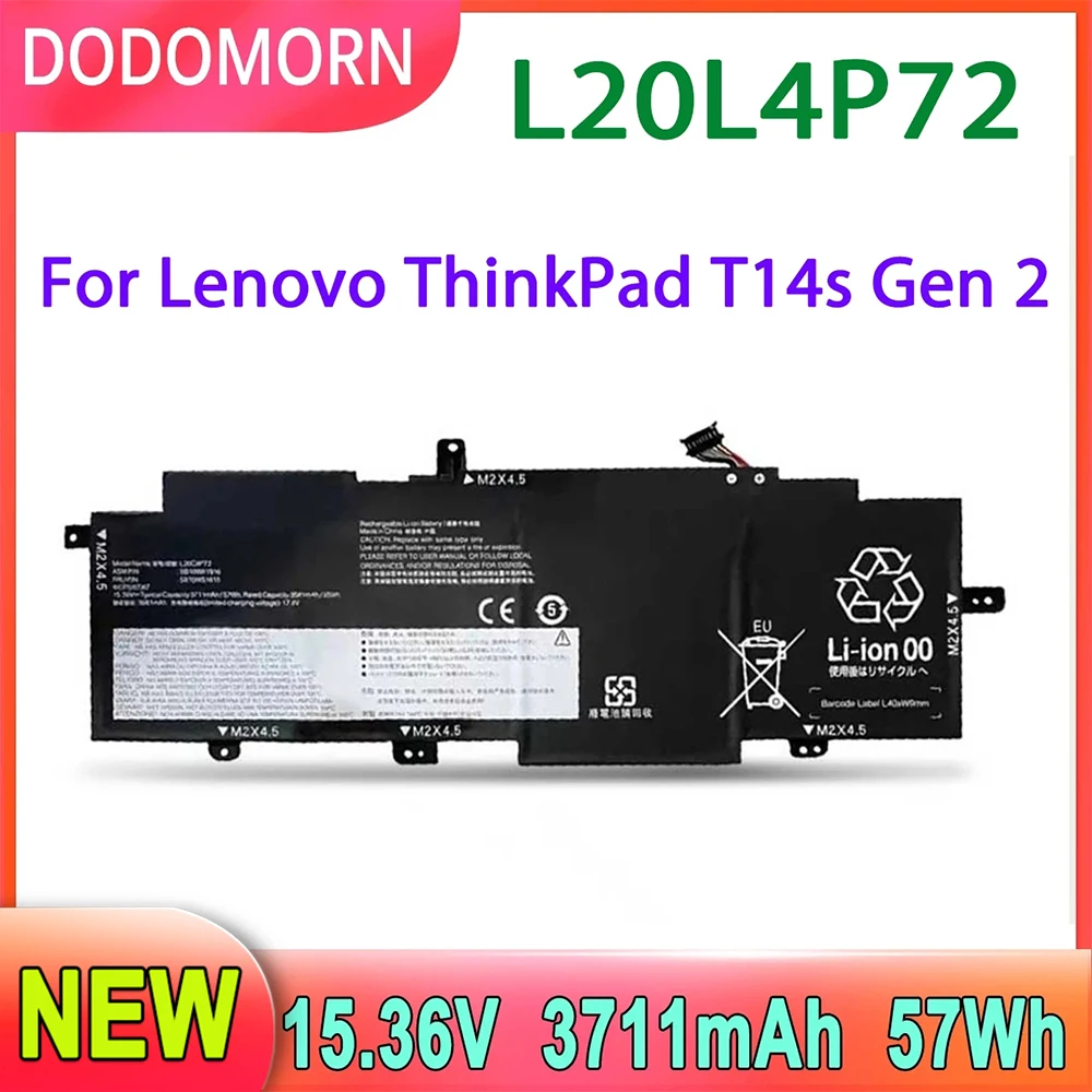 

DODOMORN L20L4P72 Laptop Battery For Lenovo ThinkPad T14s Gen 2 L20M4P72 L20C4P72 L20D4P72 3711mAh 57Wh SB10W51915 5B10W51814