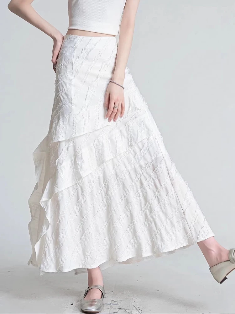 

Irregular White Long Skirts Women Sweet Fashion Ruffles Elegant Skirts Spring Summer High Waist Preppy Style Female Korean Skirt