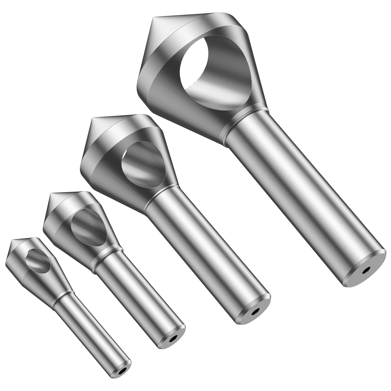 4つの高速鋼製バリ取りおよび面取り工具、皿穴ドリルビット、滑らかな穴、金属90度加工用工具