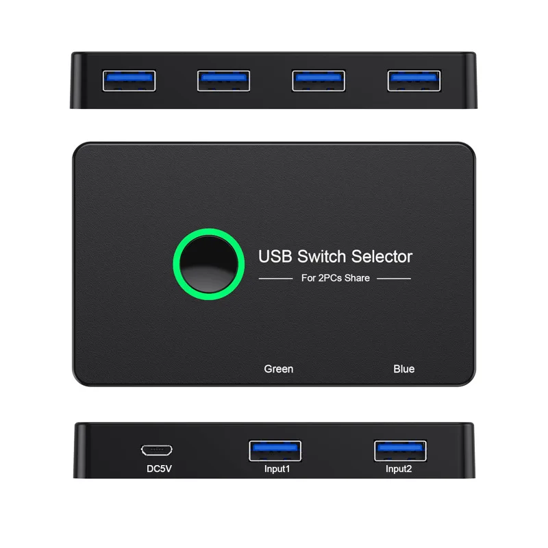 

USB 3.0 KVM-переключатель с 2 входами и 4 выходами, USB-контроллер для совместного использования USB-устройств между ПК и ноутбуком, для клавиатуры, мыши, принтера, USB-хаб