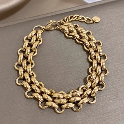 Trendy Stainless Steel Chunky Thick Chain Bracelet for Women Punk Statement Glossy Multilayer Link Bracelets Wristband Jewelry