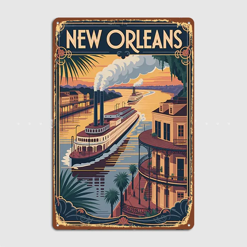 Orleans Riverboat Travel Poster Metal Custom Sign Living Room Wall Indoor Decor Room Decoration Bedroom Posters Home Decor