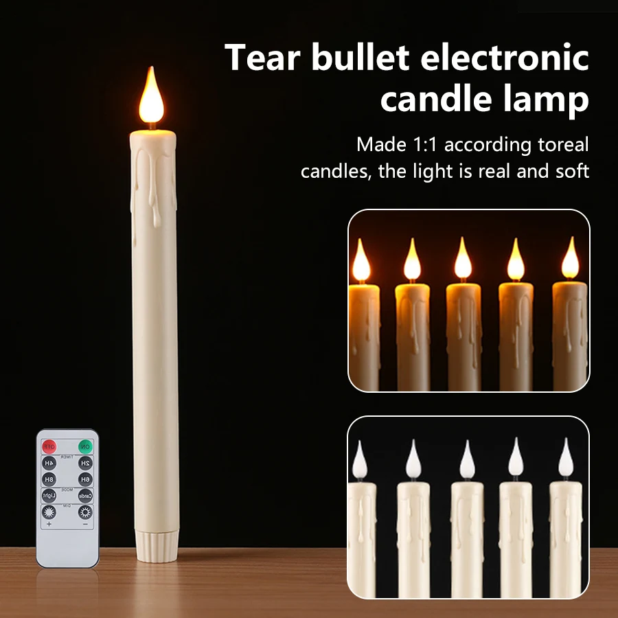 6/12pcs LED Flameless Flickering Taper Candles with/without Remote Control Candle Battery Operated Flame Handheld Candlesticks