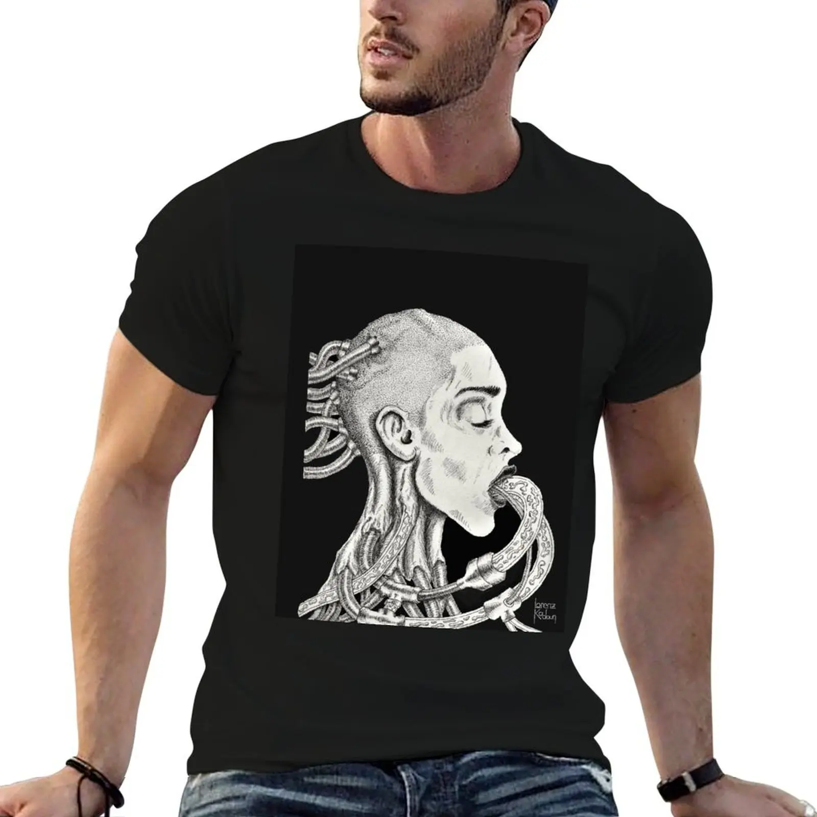 

Dark Cyborg Pen and Ink T-Shirt vintage t shirts korean fashion football t shirt Man t-shirt tee shirts for men